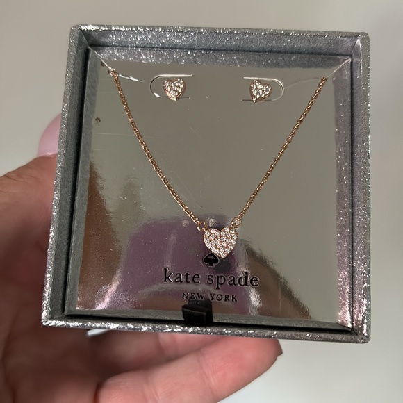 Kate Spade Yours Truly Rose Gold Heart Earrings and Necklace Set New in Box - Picture 4 of 10